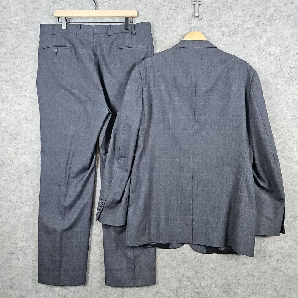 Stafford Executive 2-Pc Suit Blazer 44L Pants 37x31.5‎ Gray Windowpane SNAGS